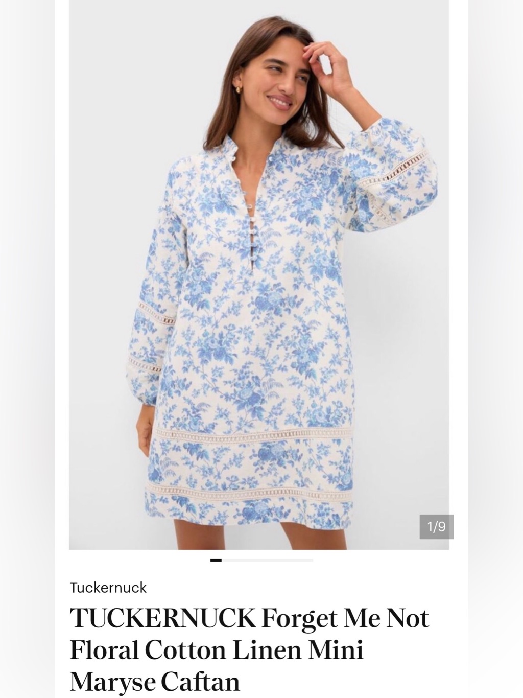 Nwt Tuckernuck Forget Me Not Floral Cotton Linen Mini Maryse Caftan, Xxs